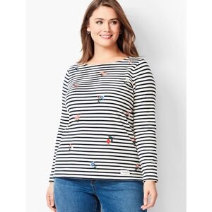 Talbots Womens Authentic Talbots Tee Floral Stripe Size 2X Cottagecore Whimsy